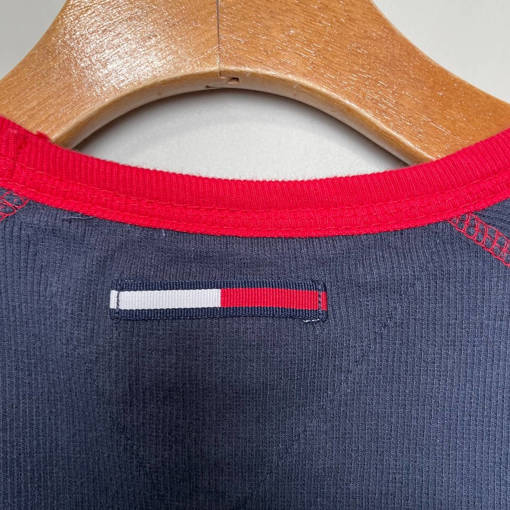 Tommy Hilfiger Embroidered Crew Neck Short Sleeve Ringer Tee Red Blue M - Picture 5 of 7